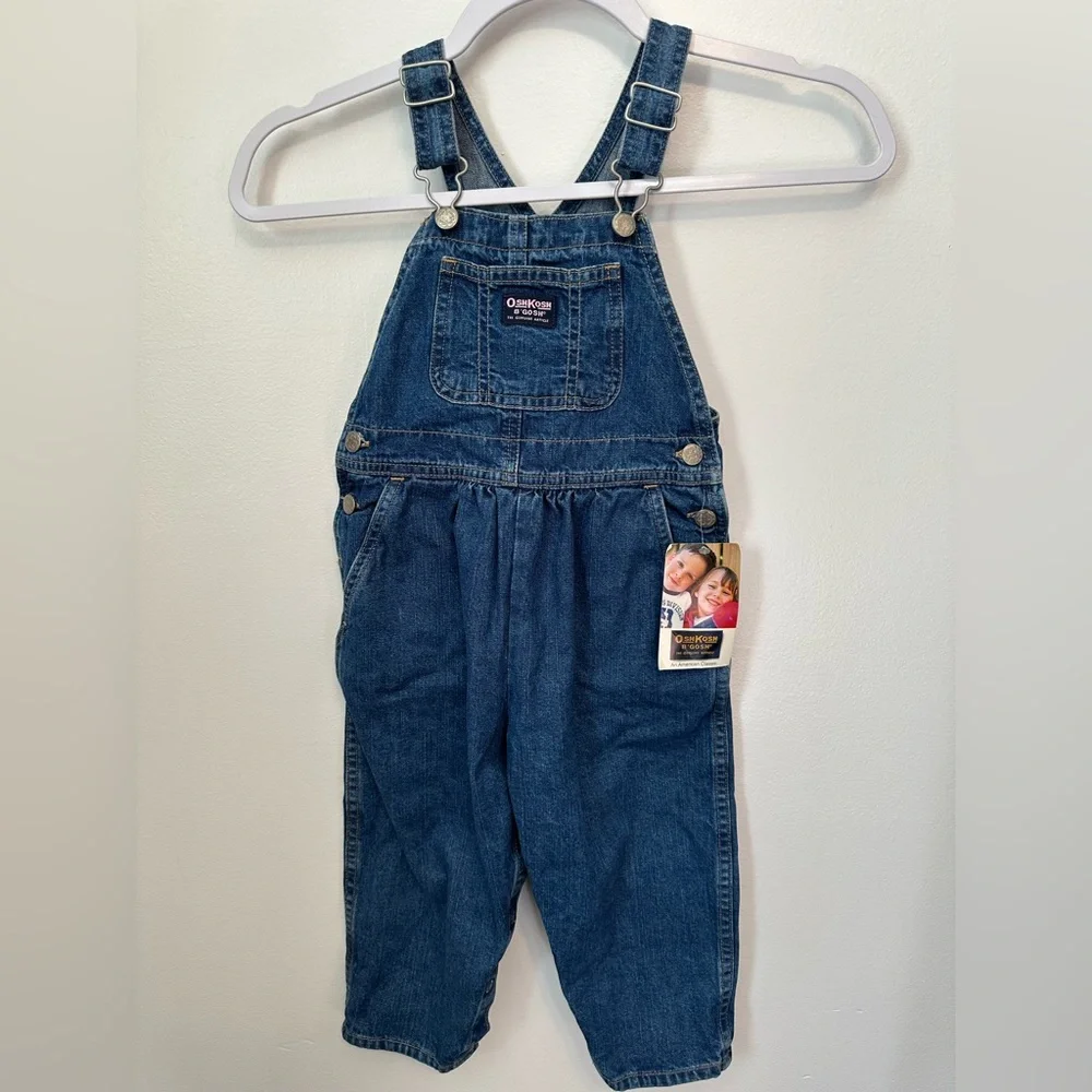 Oshkosh B’gosh‎ Vintage Bubble Denim Overalls 3T Vestback Pre-2003 Pink Logo
